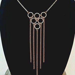 #151 Basic Two-Toned Geometric Chains Fringe Necklace